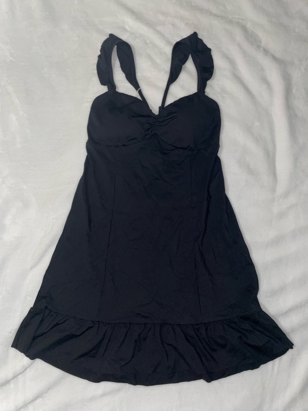 HALARA Black Lace-Up Mini Dress Corset Back Flirty Summer Tennis Dress Medium L